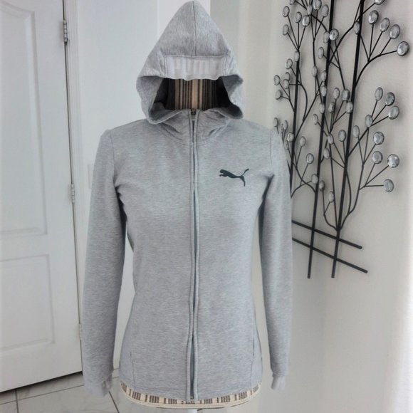 Runs Smal PUMA Moisture Wicking Grey Hooded Zip Front Jacket M / S Hoodie - Picture 1 of 16